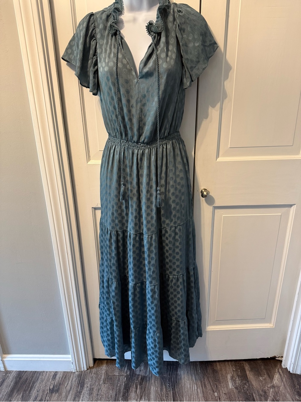 Max Studio Teal Dot Tiered Maxi Dress NWOT